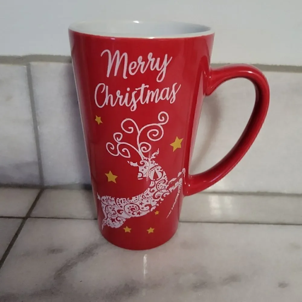 Merry Christmas tall ceramic coffee hot tea hot cocoa bar mug 16 oz
